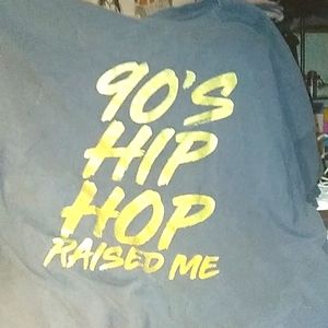 Men's xLarge short sleeve t-shirt black w/ gold print 90's hip-hop raised me